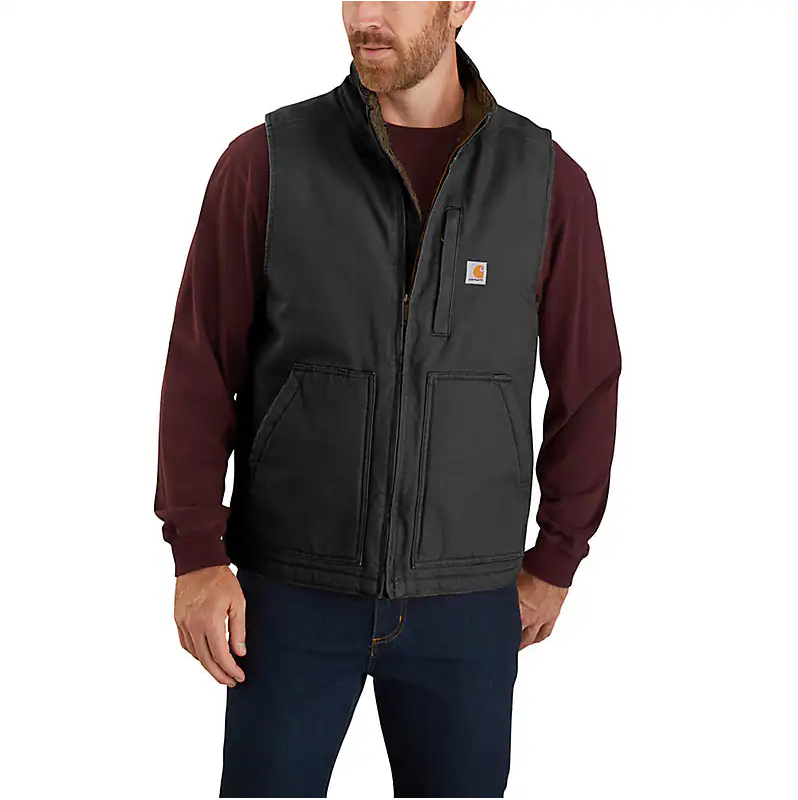 Carhartt - Men's Loose Fit Washed Duck Sherpa Lined Mock Neck Vest - 104277