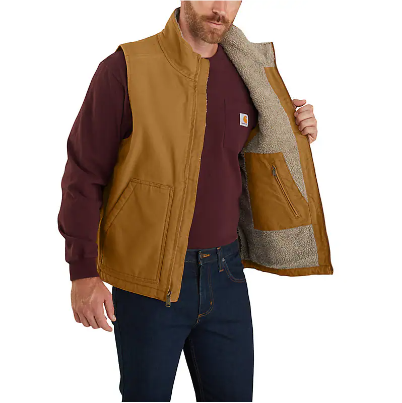 Carhartt - Men's Loose Fit Washed Duck Sherpa Lined Mock Neck Vest - 104277